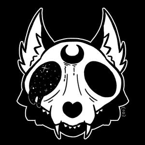 Drawing of a cat head with a skull face